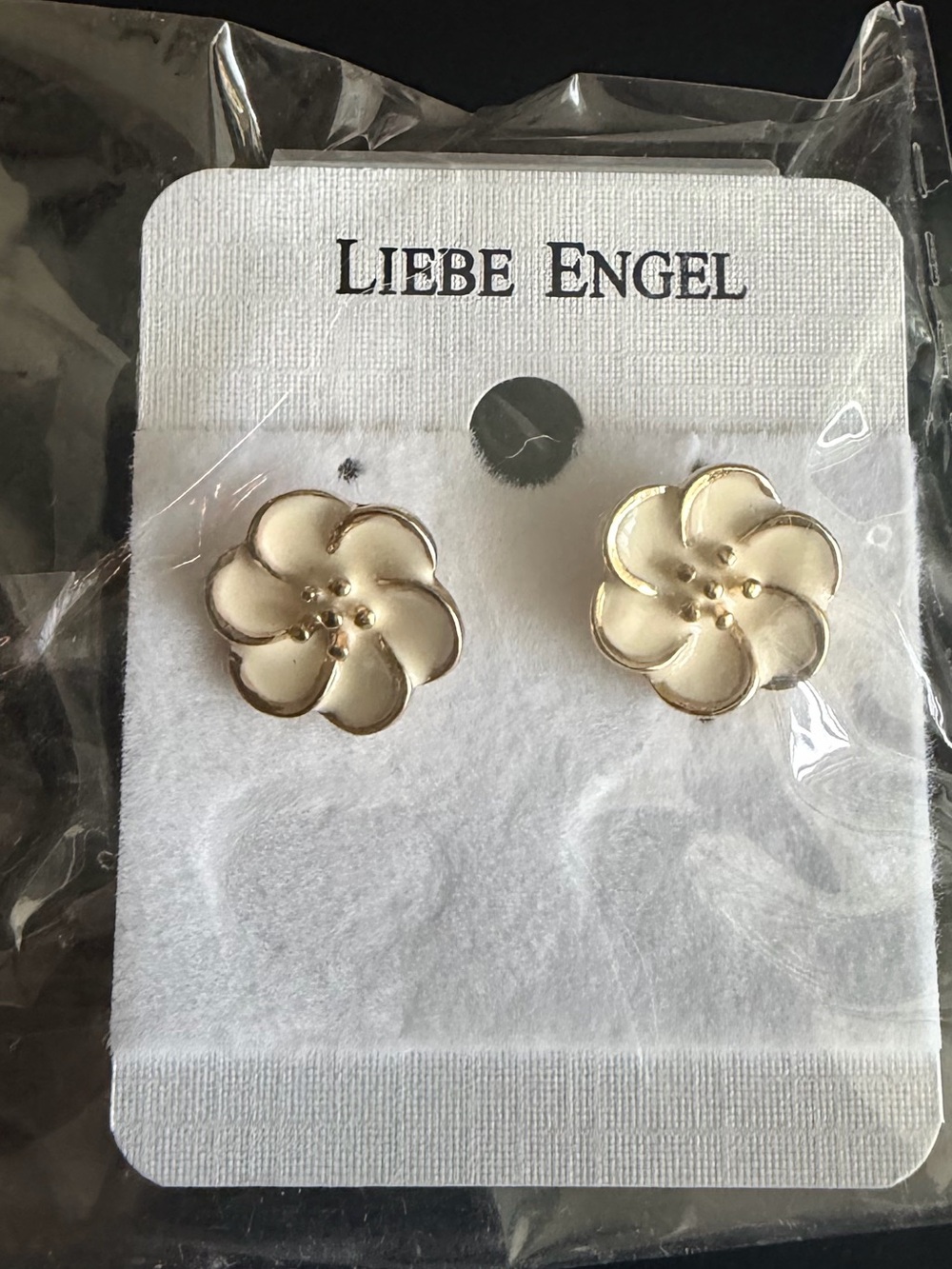Cream Floral Stud Earrings with Gold Trim